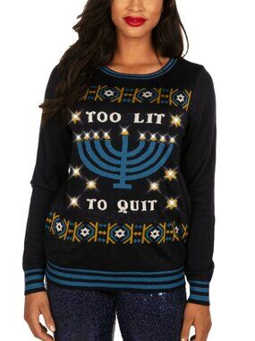 Tipsy Elves Too Lit To Quit Hanukkah Sweater XL NWT